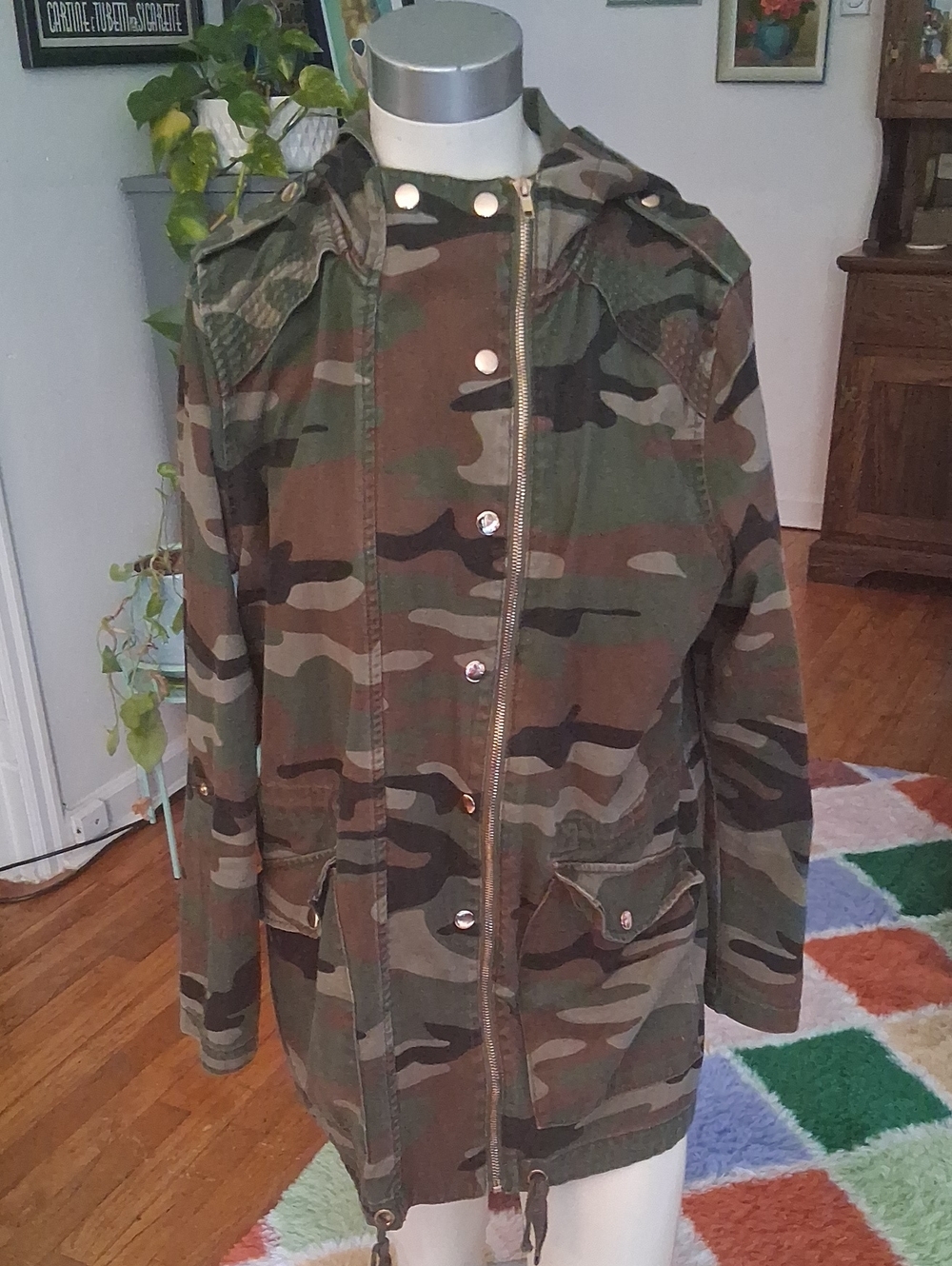 Forever 21 Camo Utility Hooded Jacket - Womens Large